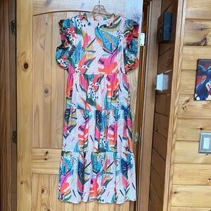 Jodifil midi tropical tiered midi dress